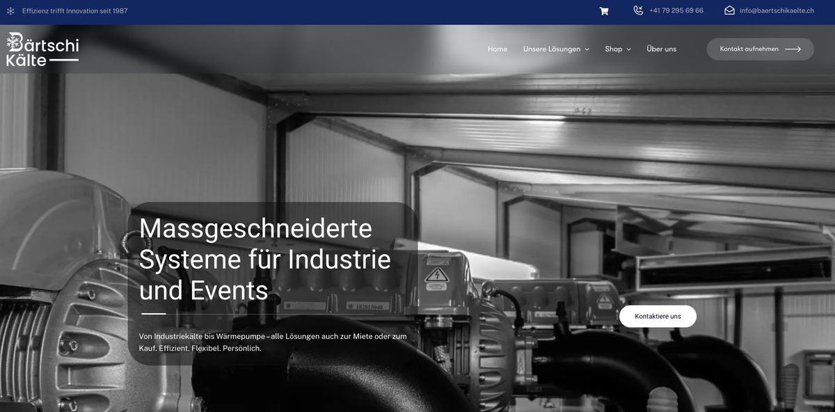 Bärtschi Kälte Webseite, Industriekälte und Wärmepumpen